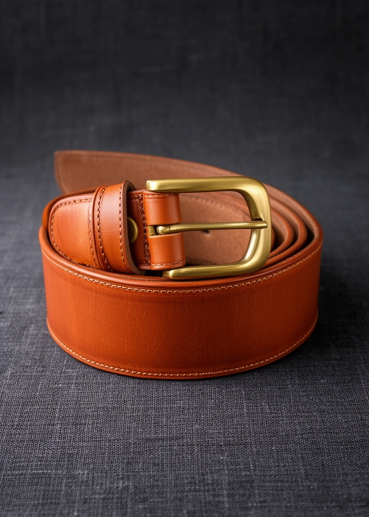 Cintura cognac alta 3,5 cm con fibbia in ottone